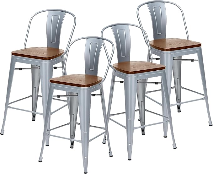 Changjie Furniture 24 Inches Metal Barstools Set of 4 Counter Height Bar Stools - Image 3