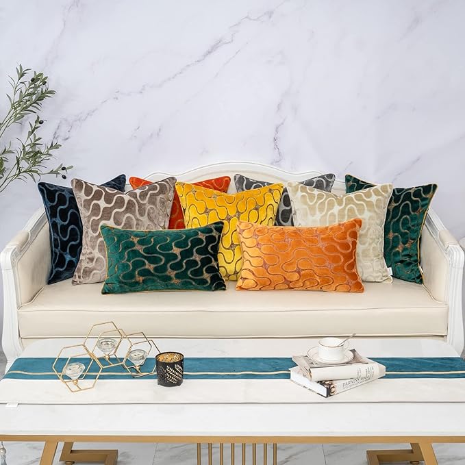 Yangest Orange Yellow Square Throw Pillow Cover Wavy Velvet Cushion Cover - Image 7