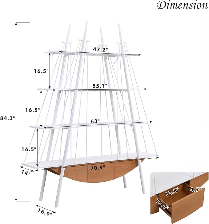 4 Tier Modern Boat-Shaped Bookshelf - Image 3