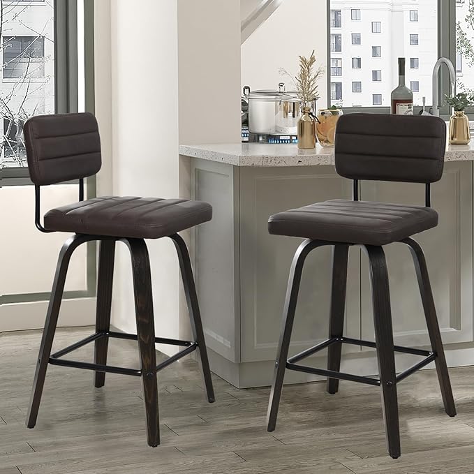Counter Height Bar Stools Set of 2 Wood Swivel Bar Stools by FERFALDER