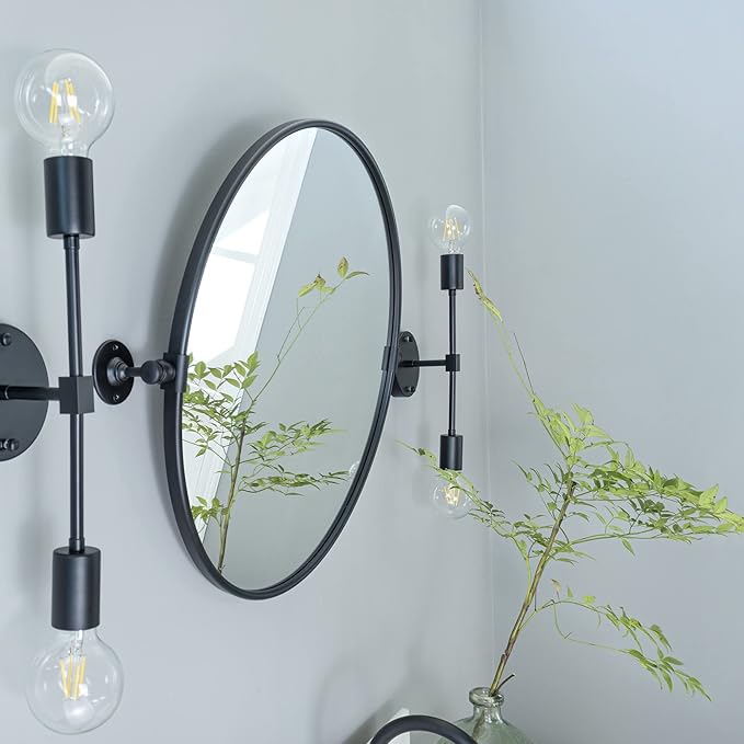 Round Pivot Bathroom Mirror Black Circle Metal Framed Tilting Vanity Mirrors - Image 5