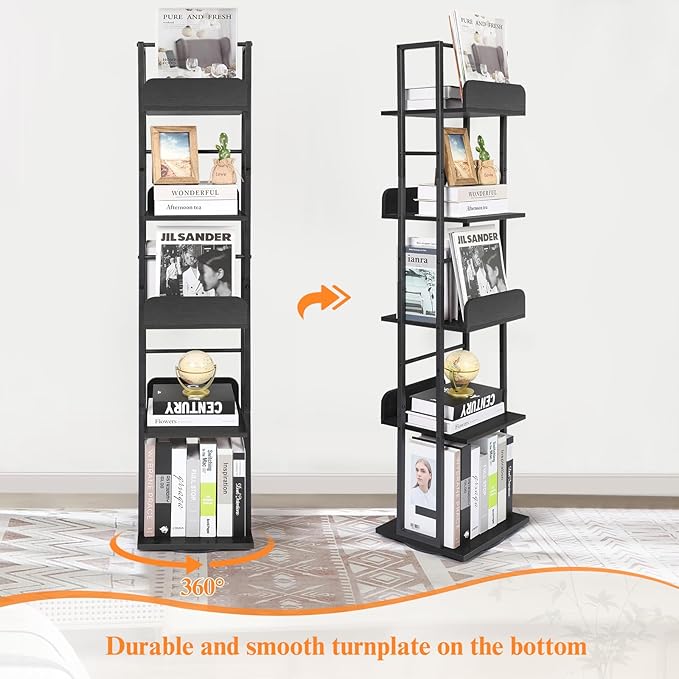 Bikoney Rotating Bookshelf, 5-Tier Bookshelves Tower - Image 4