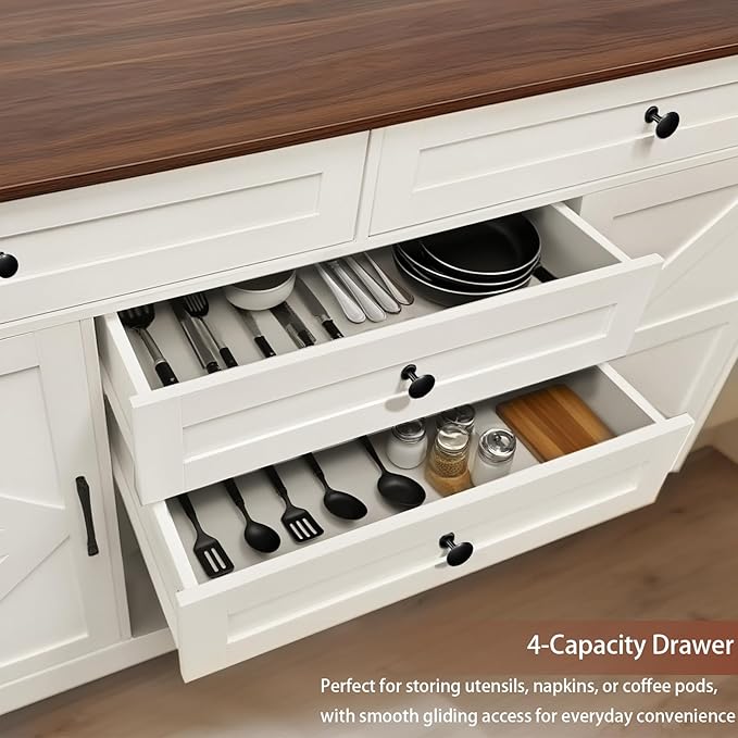 Modern Buffet Cabinet with 4 Drawers, 2 Doors & Adjustable Shelf, Large - Image 4