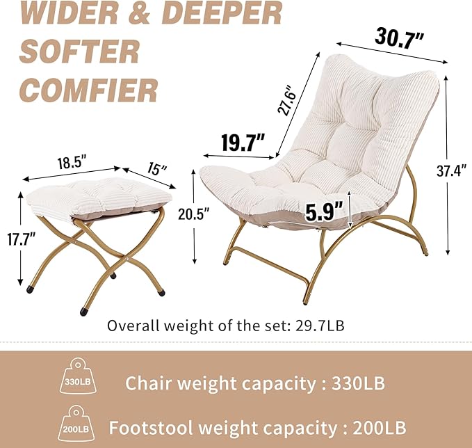 Welnow Accent Chair with Ottoman, Lounge Comfy Soft Leisure Metal Frame Reading - Image 2