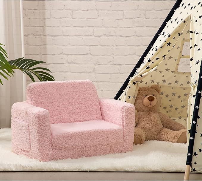 ALIMORDEN 2-in-1 Flip Out Cuddly Sherpa Toddler Couch Convertible Sofa to - Image 6