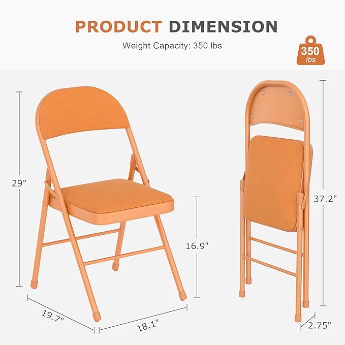 VECELO Padded Folding Chairs 4 Pack, Comfortable Cushioned Seat & Backrest - Image 3