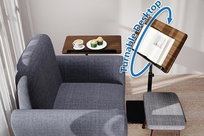 C Shaped End Table, Swivel and Turnable Desktop, Foldable Side Table - Image 3