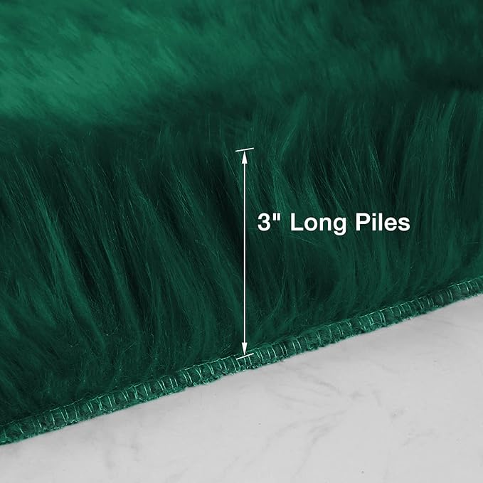 duduta Emerald Green Faux Fur Rug 3x5 ft, Fluffy Shag Rectangular Sheepskin Rug - Image 2