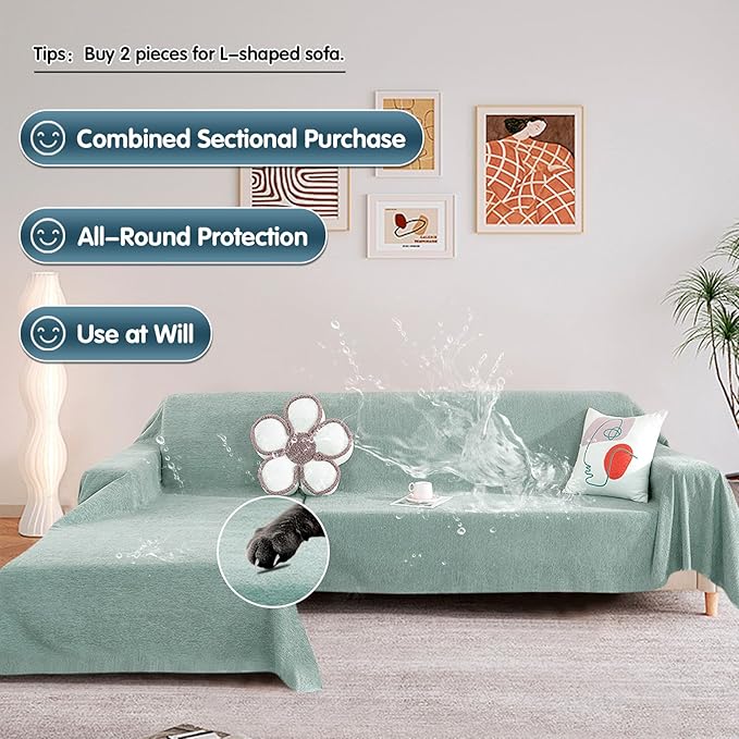 STACYPIK Thick Dual Waterproof Couch Cover Water Resistant Sea Green Sofa Cover - Image 8