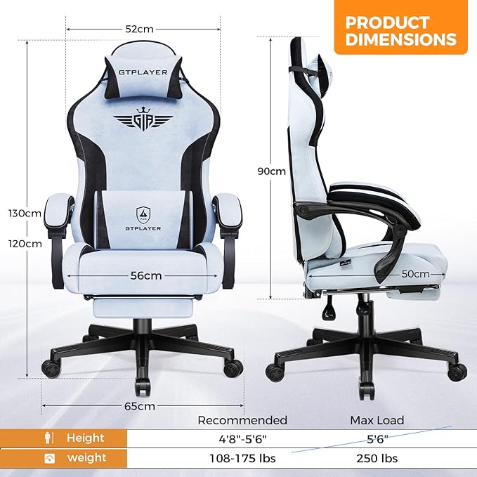 GTPLAYER Gaming Chair with Footrest, Big and Tall Game Chair High Back Computer - Image 3