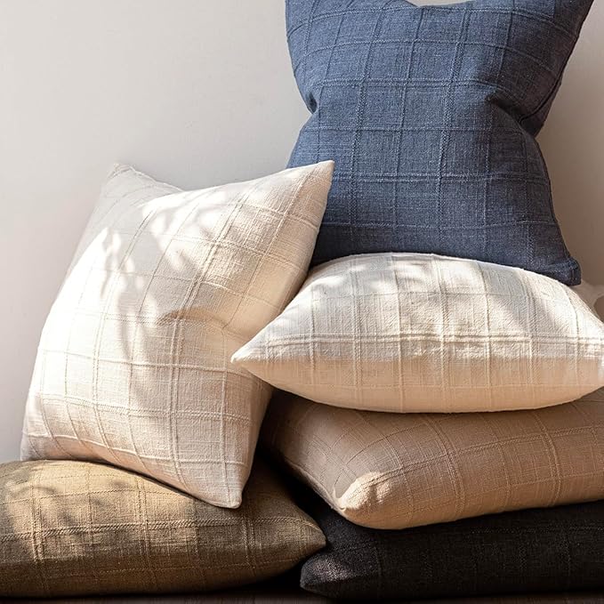 Foindtower Set of 2 Decorative Linen Check Throw Pillow Covers Neutral - Image 6
