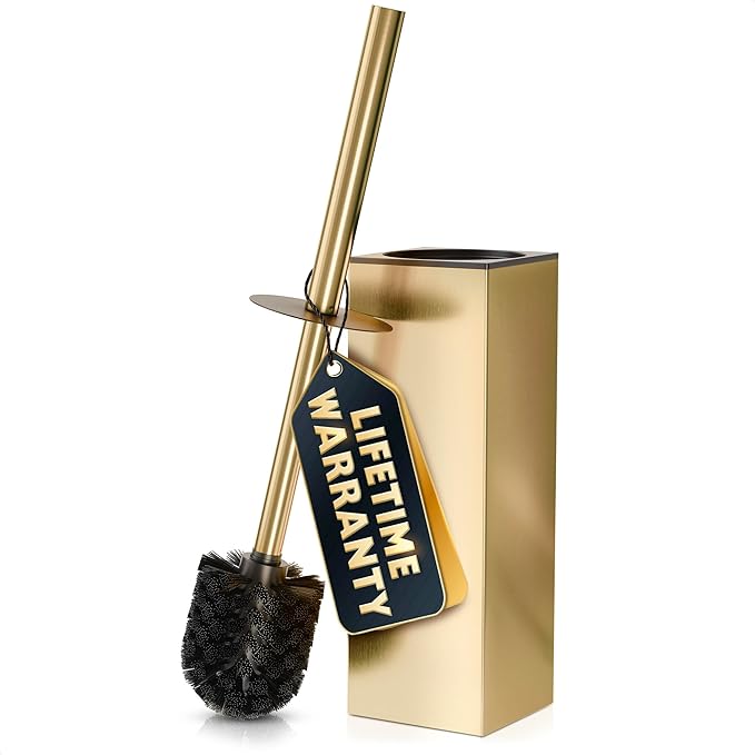 Stainless Steel Toilet Brush and Holder Set Gold & Square Design by Novsix