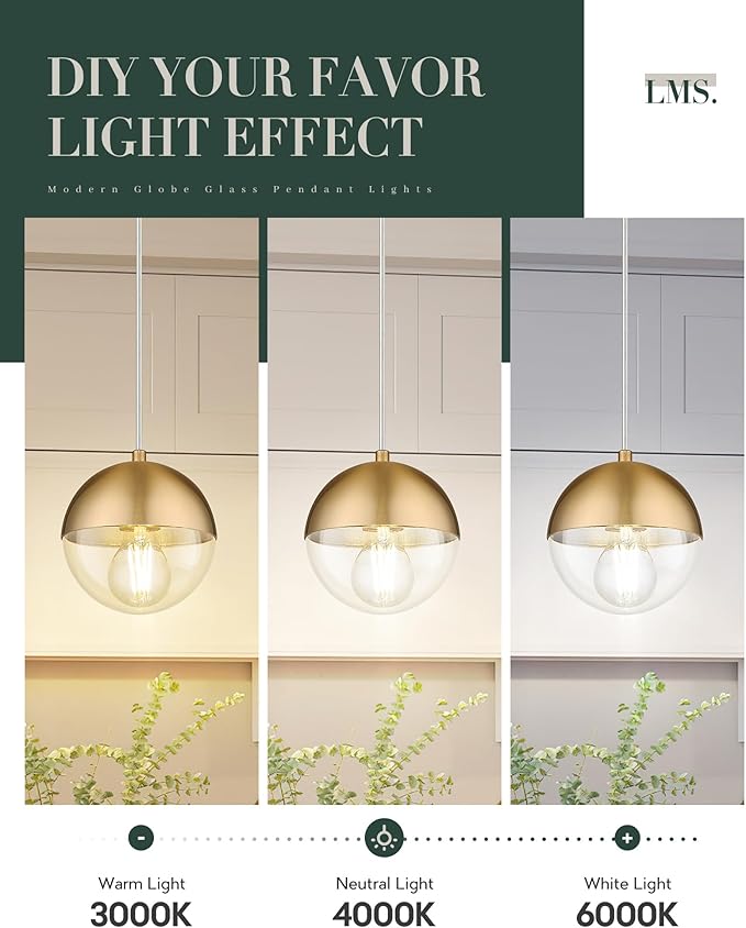 LMS 6-inch Modern Pendant Light, Brushed Gold Industrial Kitchen Island Pendant - Image 7