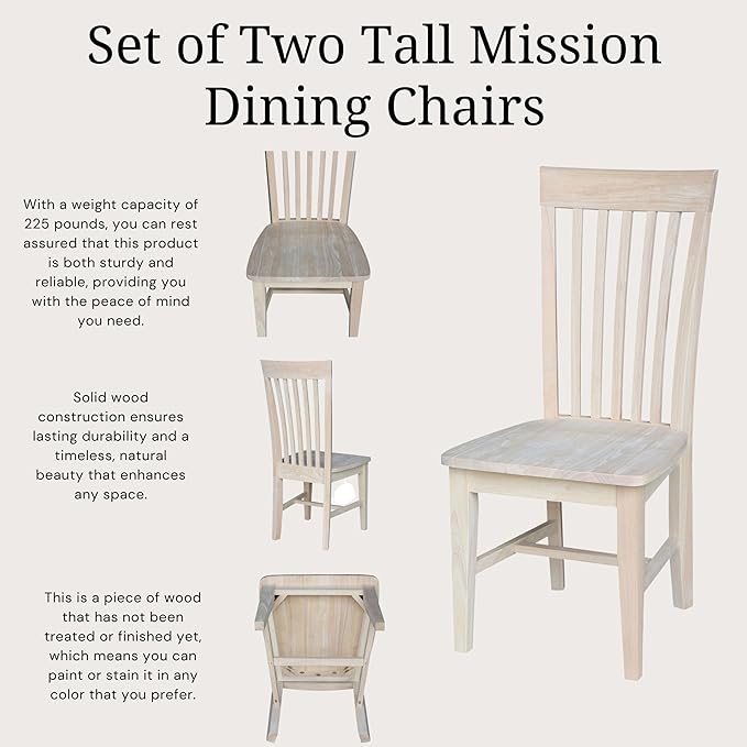 IC International Concepts Set of 2 Tall Mission Chairs Real/Solid Parawood - Image 6