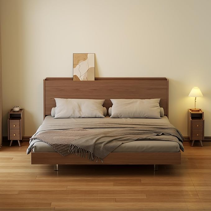 Small Nightstand with Drawers, Solid Wood Bedside Table, Narrow Walnut - Image 7