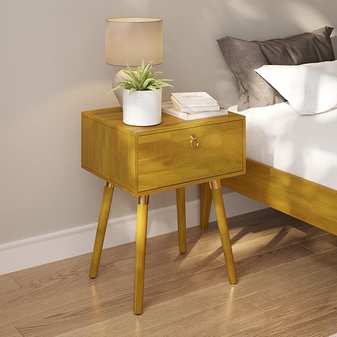 Bme Alden Wood Nightstand, Solid Wood End Table, Mid Century Modern Nightstand by Bme