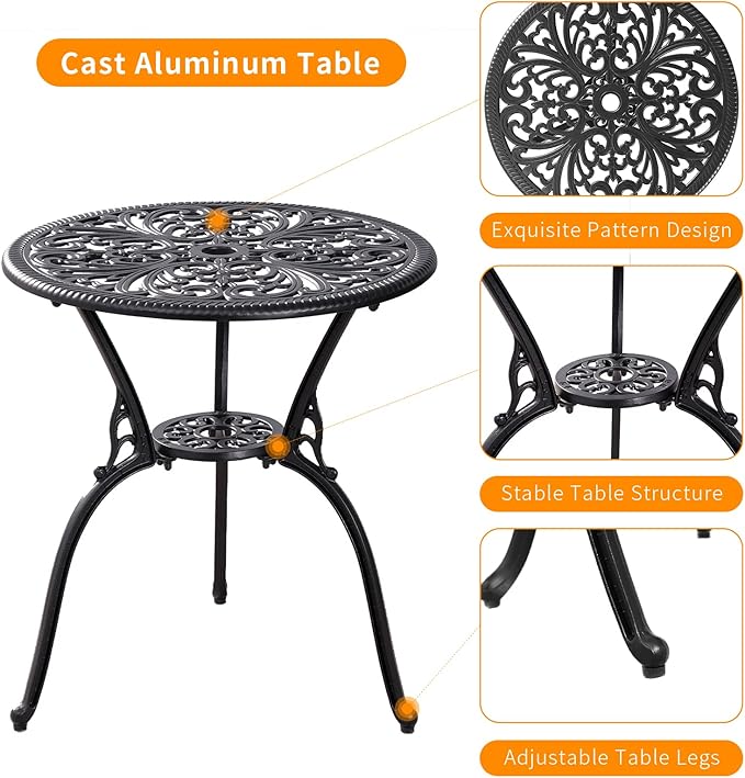 Outdoor Bistro Set 3 Piece Patio Bistro Set, Cast Aluminum Bistro Table and - Image 4