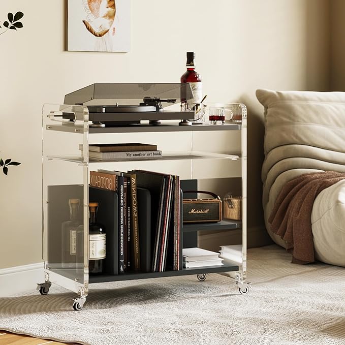Acrylic Record Player Stand，Vinyl Storage Holder Cabinet by Mollveesen