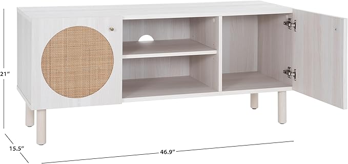 SAFAVIEH Home Collection Ophelia Bleached White/Natural Rattan 2-Door 2-Shelf - Image 3