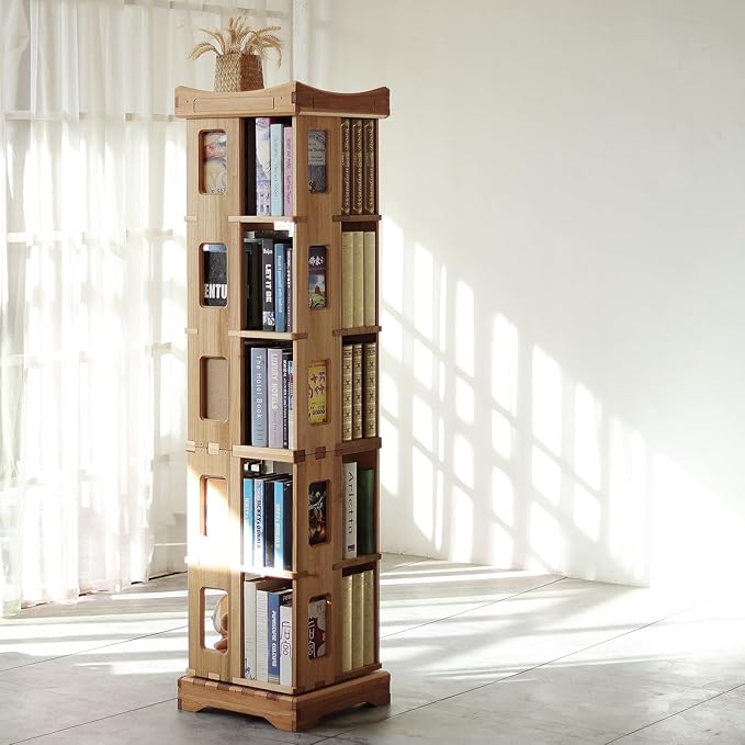 Wooden Rotating Bookshelf, Larger Solid Wood Revolving Bookcase, 360°Spinning - Image 6