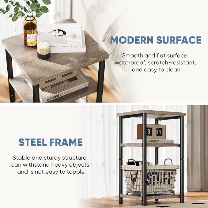 DUMOS End Table, 3 Tier Side Sofa Tables - Image 5