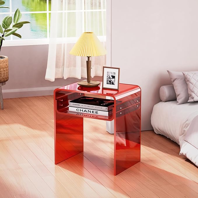 Clear Acrylic End Table 2-Tier Bedside Nightstand - Image 2