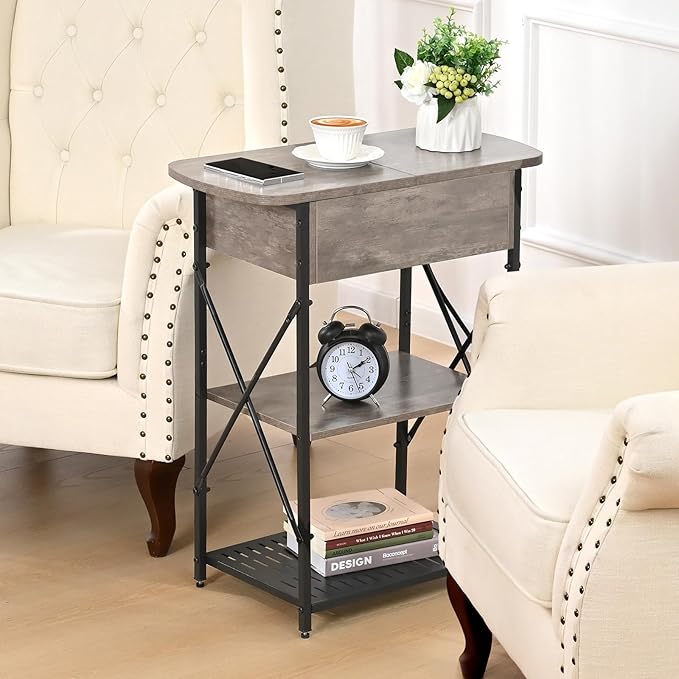 Narrow End Table with Charging Station, Flip Top End Table with Storage - Image 8