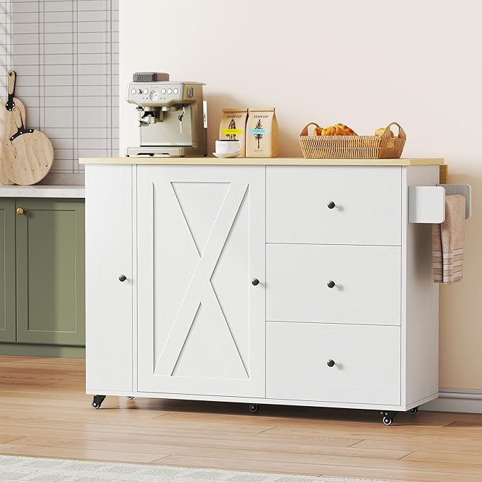 IRONCK Kitchen Island with Storage, 47.2in Rolling Island on Wheels, Kitchen by IRONCK