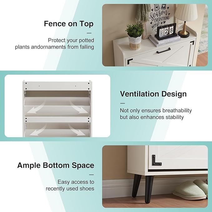 Shoe Storage Cabinet, Farmhouse Shoe Organizer - Image 4