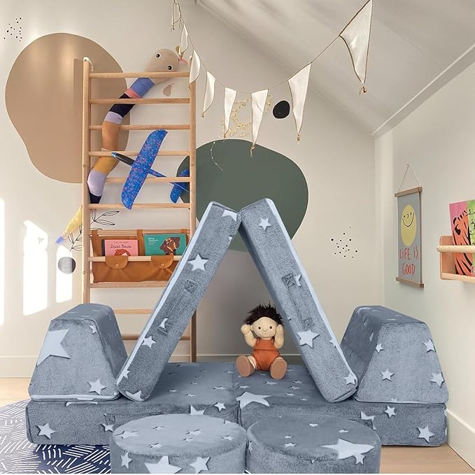 MeMoreCool 8-Piece Kids Modular Play Couch — Glow-in-The-Dark Star Foam Sofa Set - Image 2