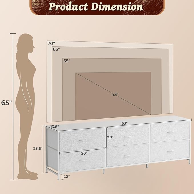 Huuger 63 Inch Long Dresser for Bedroom, Wide TV Stand for 55, 70 Inch TV - Image 3