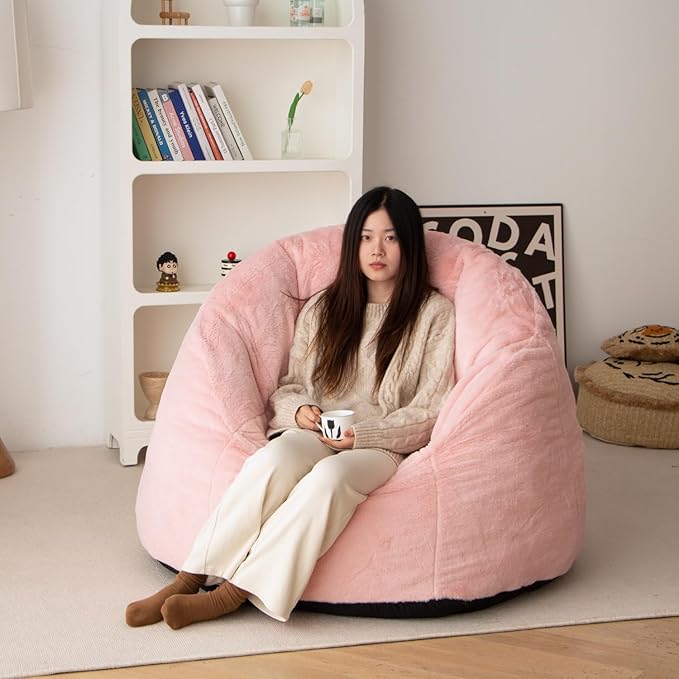 N&V Large Shell Bean Bag Chair, Adult Size Bean Bag Sack, Foam Filling by NV