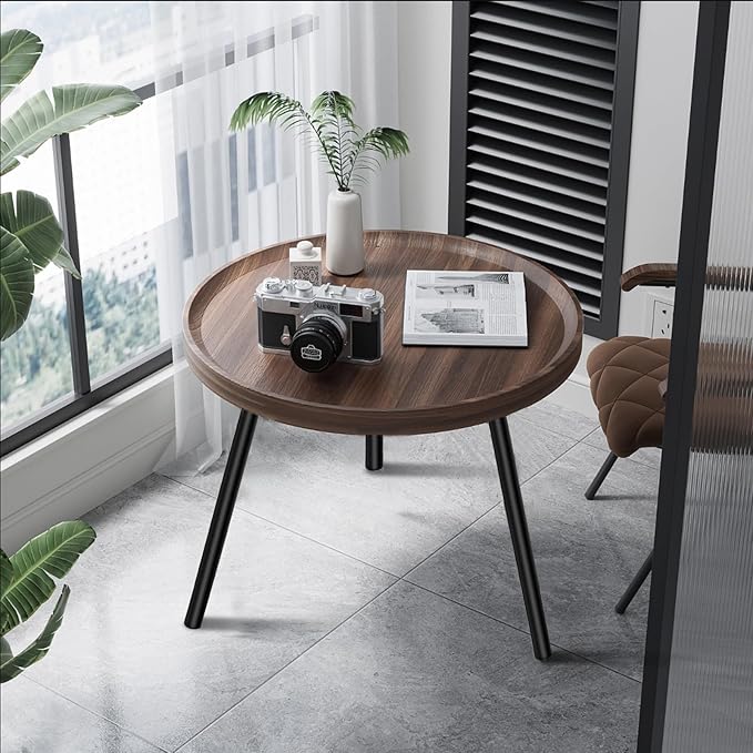 Jessie Small Round Coffee Tables, Easy Assembly Circle Walnut Coffee Tables - Image 2