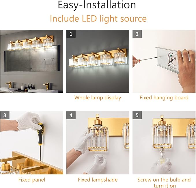 Modern 5-Light Gold Brushed Brass Finish Crystal Wall Light - Image 6