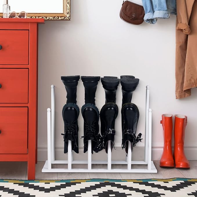 MyGift Modern White Metal Free Standing Boot Shoe Rack Organizer, Tall Boot - Image 4