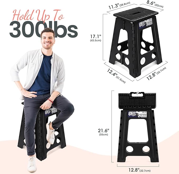 Delxo Folding Step Stool 17.5 Inch Non-Slip Foldable Stools Up to 300 LBS - Image 3