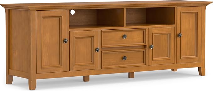 SIMPLIHOME Amherst 72-inch Wide Solid Wood TV Stand in Light Golden Brown by SimpliHome
