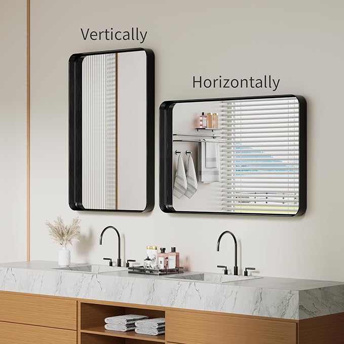 Koonmi Black Wall Mirror for Bathroom, 24x36 Inch Matte Deep Framed Rounded - Image 6