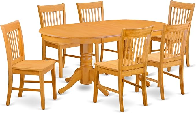 East West Furniture VANO7-OAK-W 7 Piece Dining Set Consist of an Oval Dining by EastWestFurniture