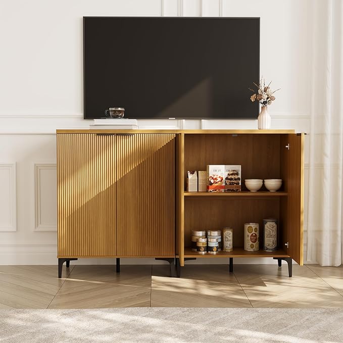 Fluted Sideboard Buffet Cabinet, 2 Doors Side Board Storage Cabinet, Buffet - Image 3