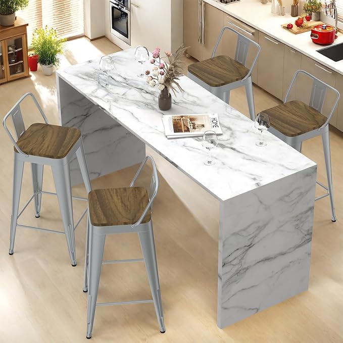 Silver Bar Stools Set of 4, Metal Bar Stools - Image 2