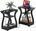 Black End Table Set of 2 with Charging Station, Side Table with USB Ports and by FROMJBEST