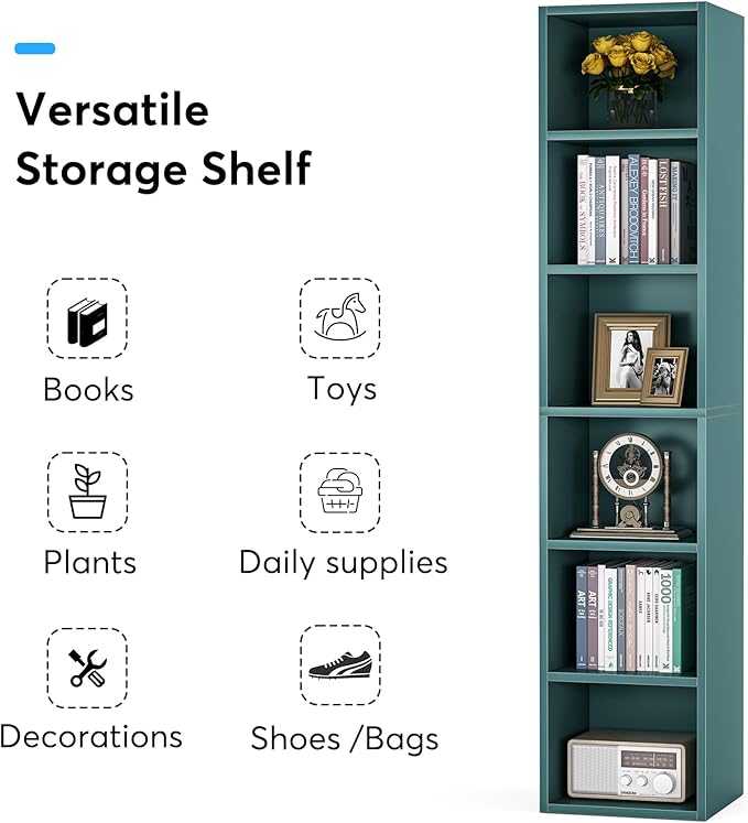 LITTLE TREE 70.9 Inch Tall Narrow Bookcase, Corner Bookshelf 6 Tier Cube - Image 9