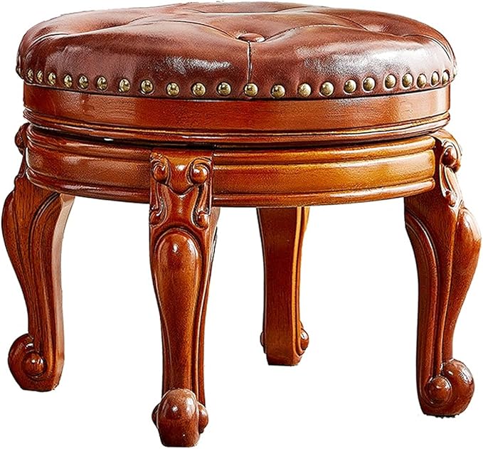 Solid Wood Foot Stool Round Ottoman Mid-Century Footrest Sofa Stool by ZIRKOOON