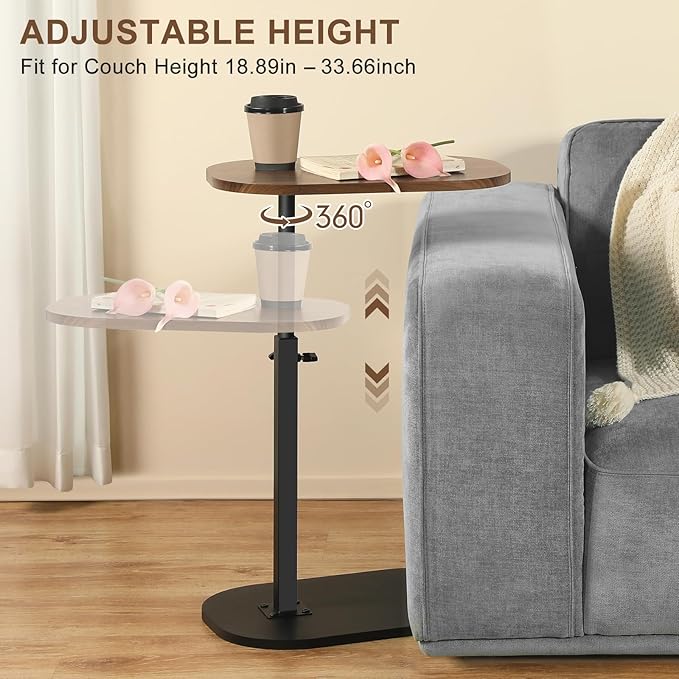 360° Swivel Top C Table for Small Place, Adiustable Height Couch Side Tables - Image 2