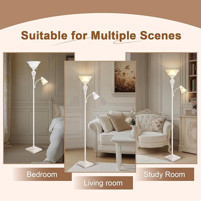 Torchiere Floor Lamp with Adjustable Reading Light, Farmhouse Standing Lamp - Image 5