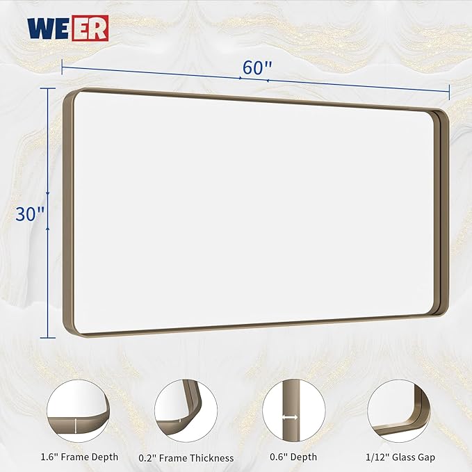WEER 60x30 Inch Bronze Bathroom Mirror - Image 6