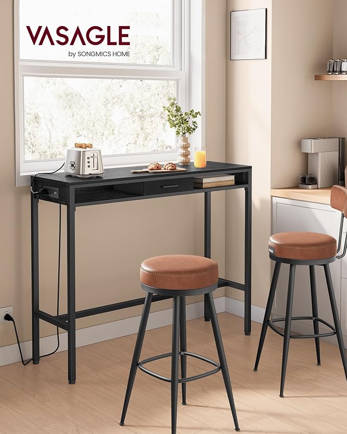 VASAGLE Bar Table with Power Outlets, 47.2 Inches Long Bar Height Pub Table - Image 2