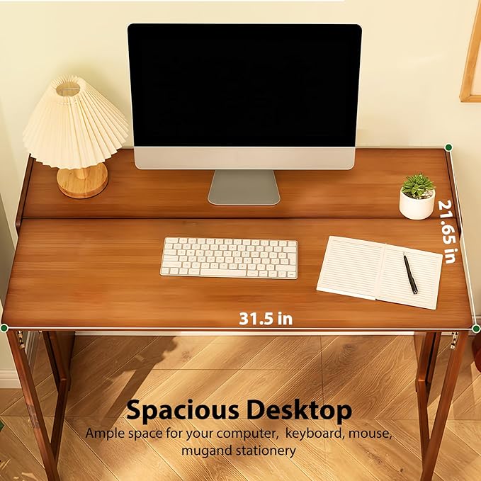 31.5" Bamboo Folding Desk, Space-Saving Computer Desk - Image 2