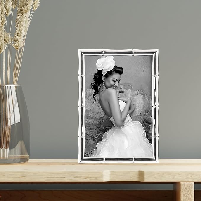 Lawrence 710146 Silver Metal Bamboo 4x6 Picture Frame - Image 2
